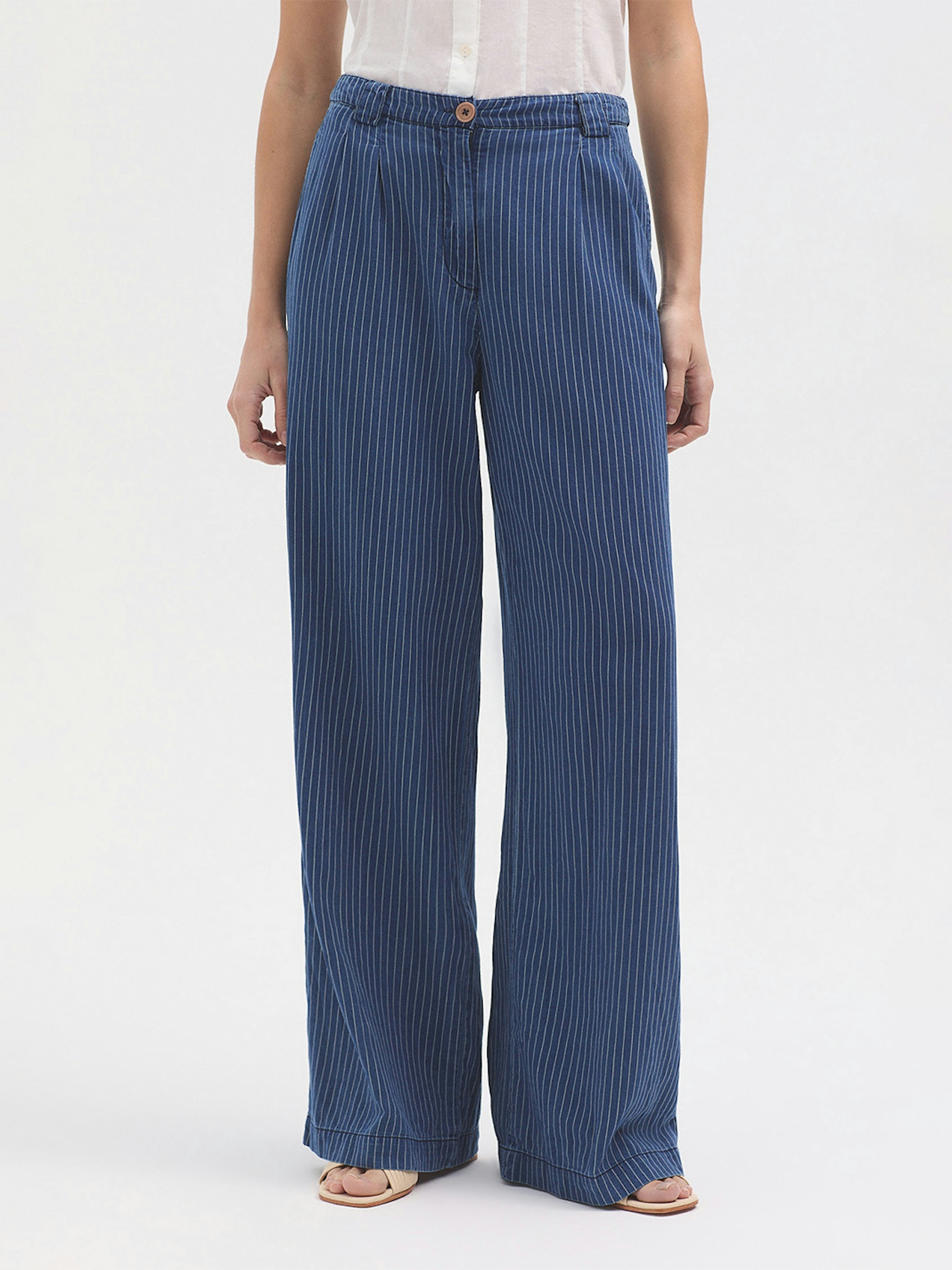 Pantalón pinzas vaquero rayas