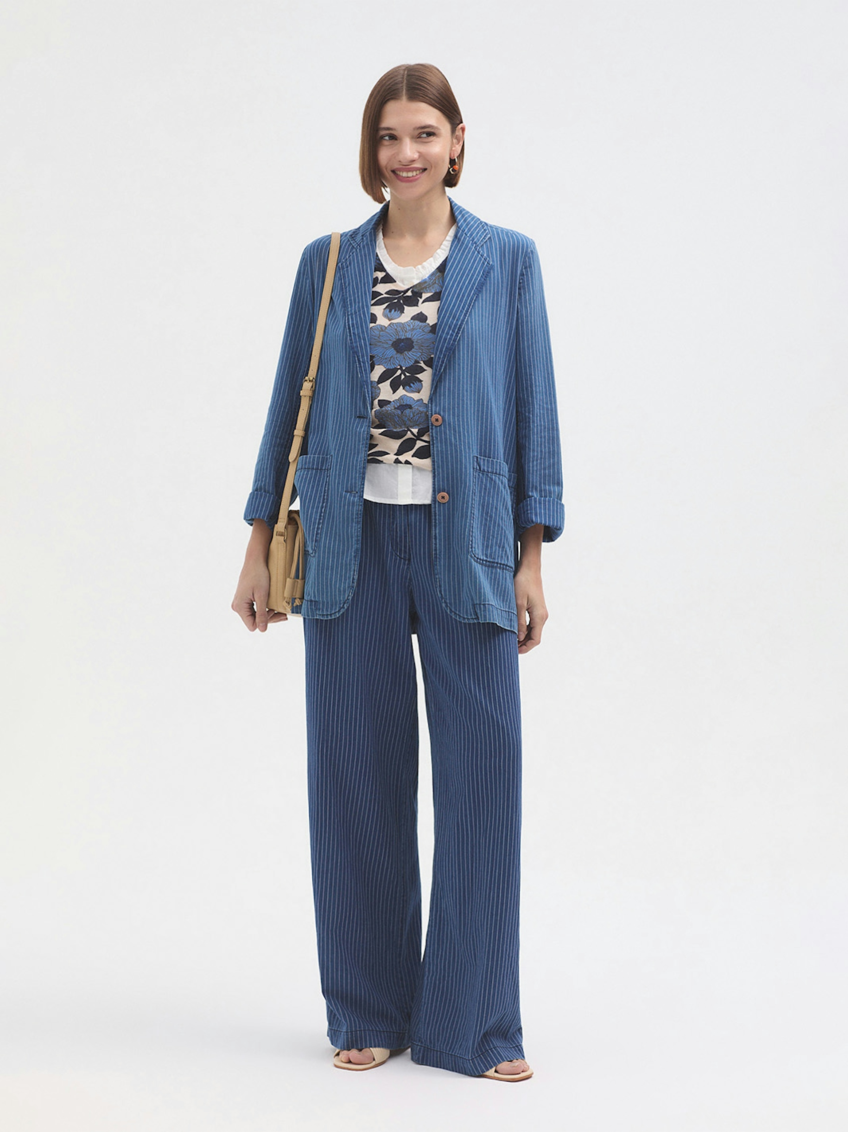 Pantalon pinces jean rayé
