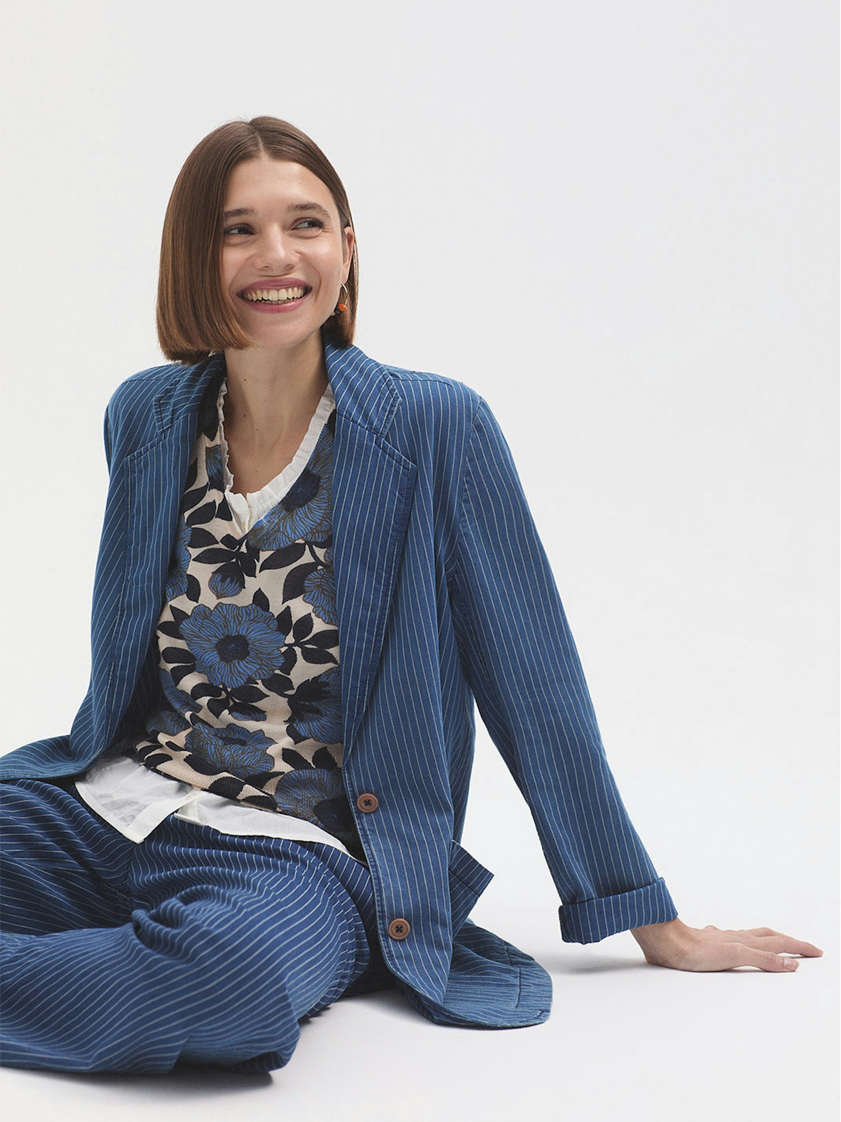 Pantalon pinces jean rayé