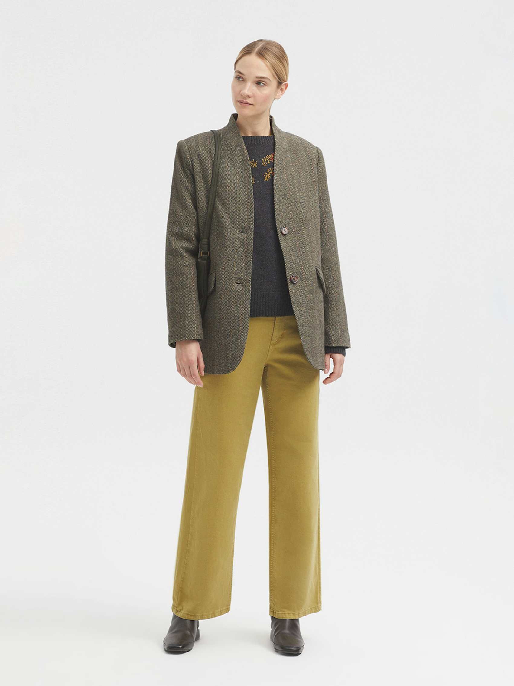 Wide leg twill trousers