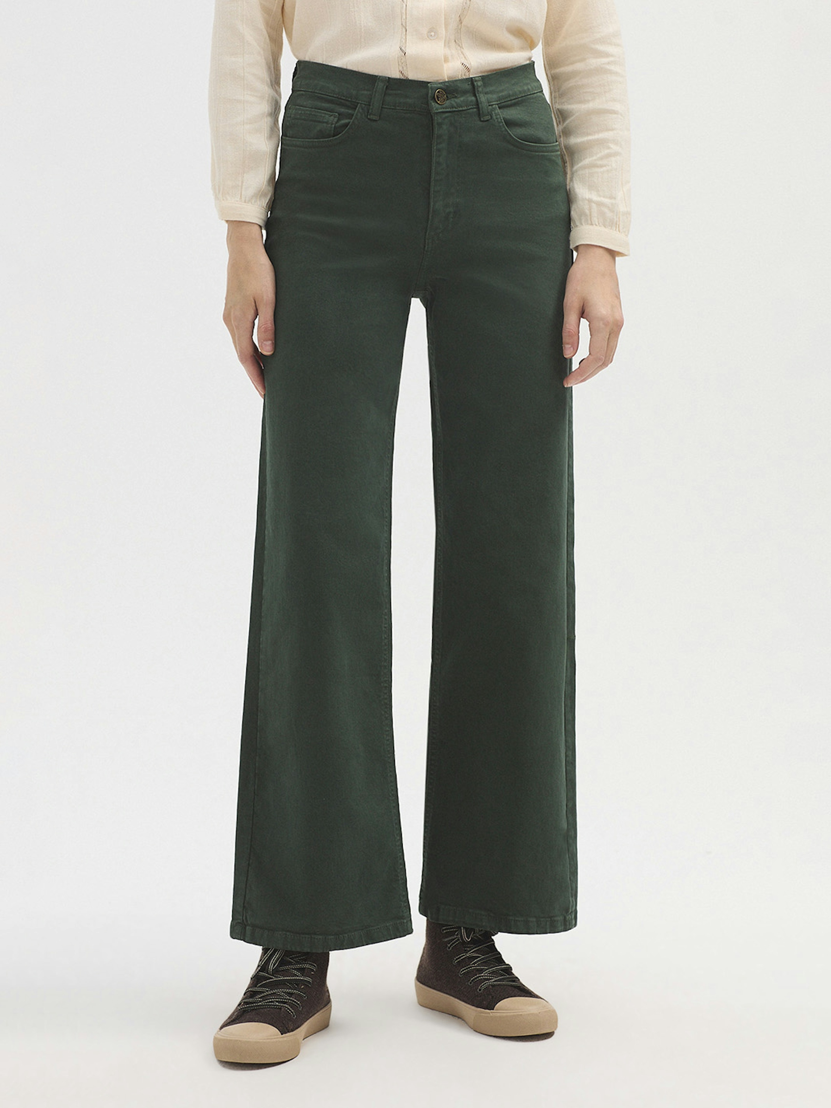 Wide leg twill trousers