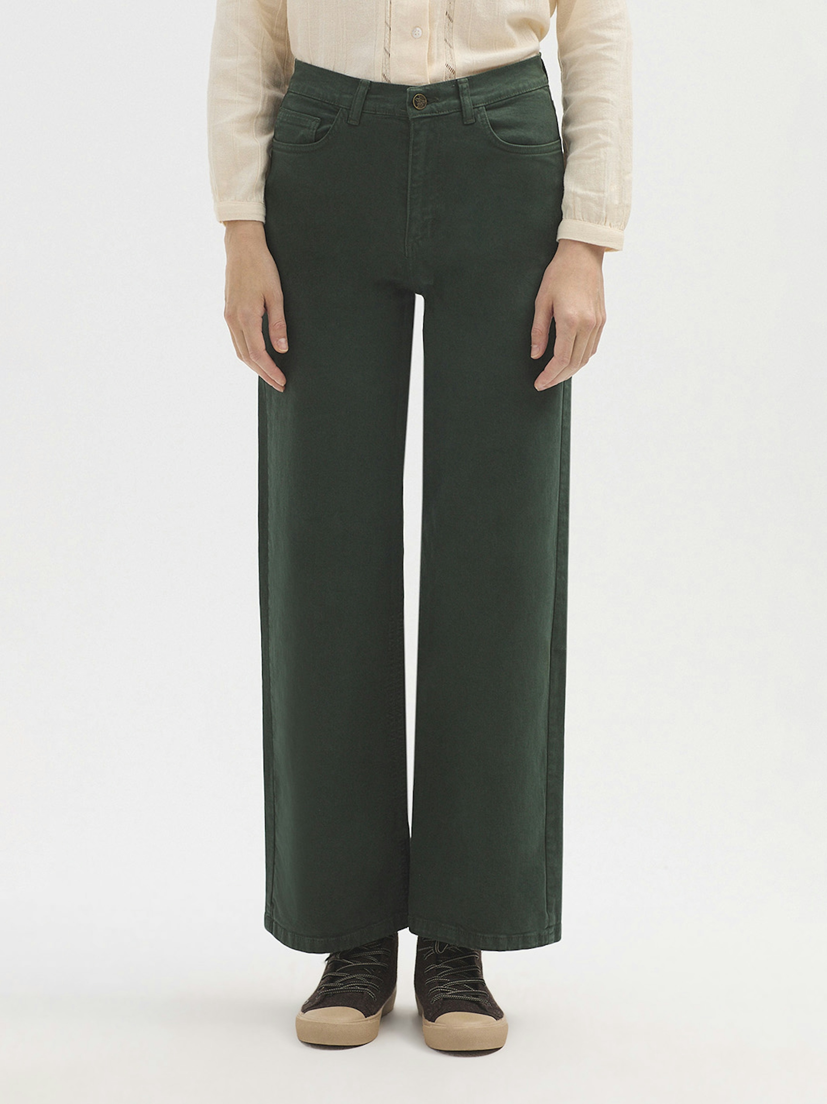 Wide leg twill trousers
