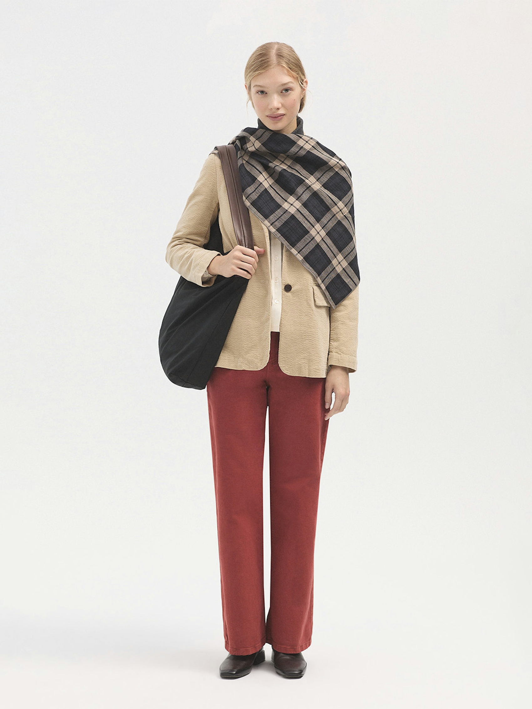Wide leg twill trousers