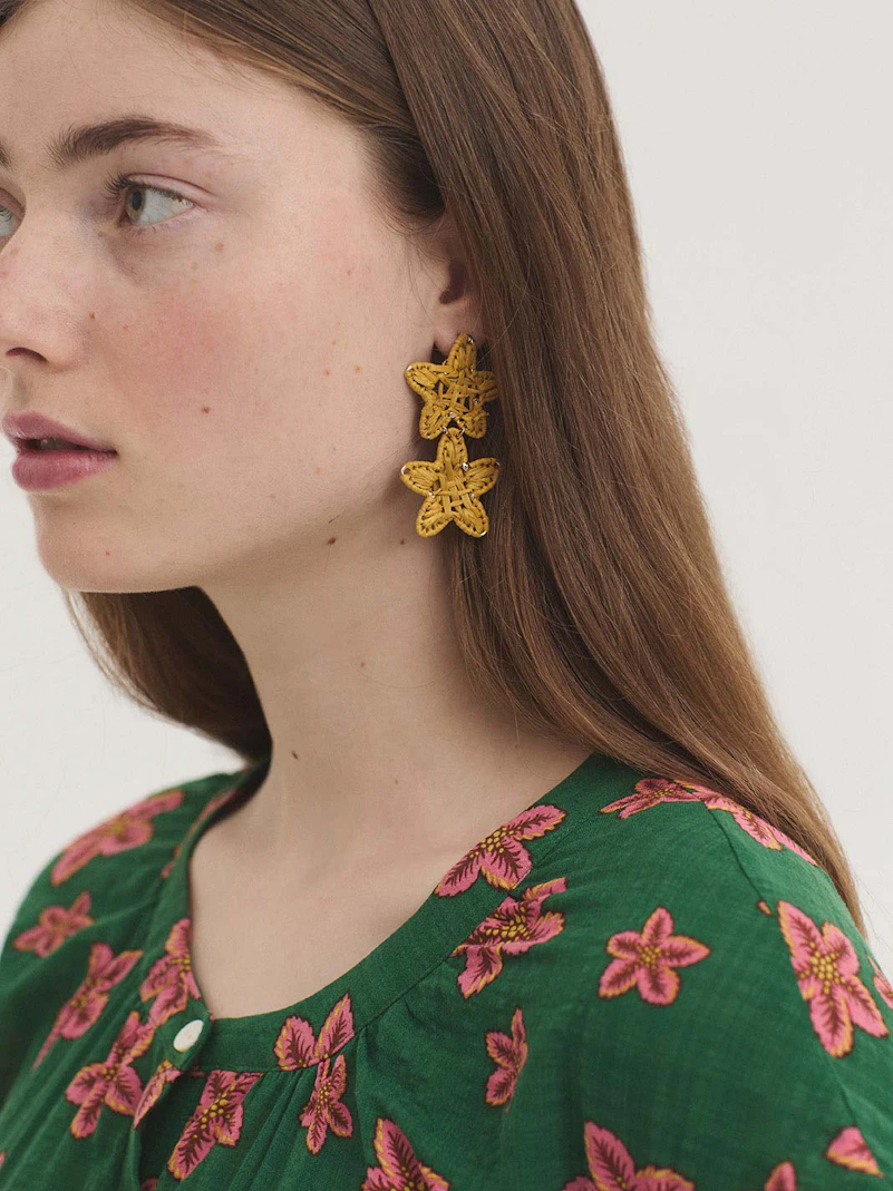 Star Flowers raffia earrings