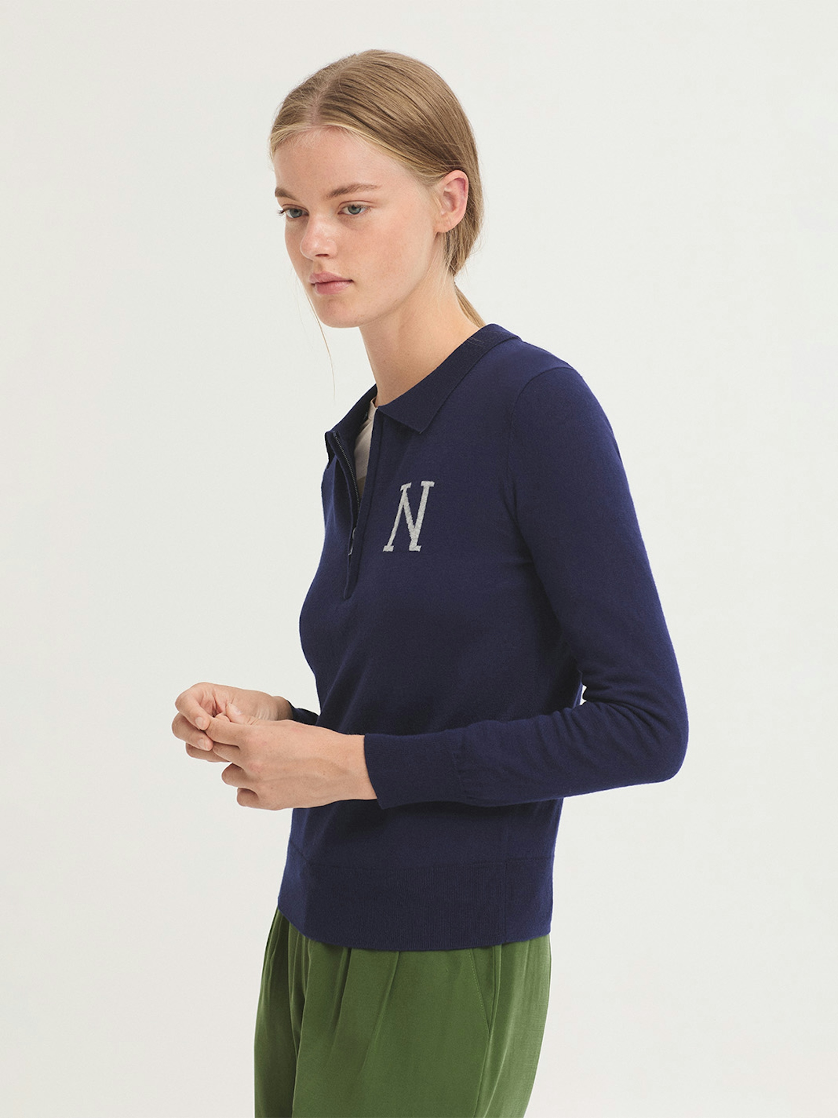 Knit polo collar jumper with “N” intarsia knit