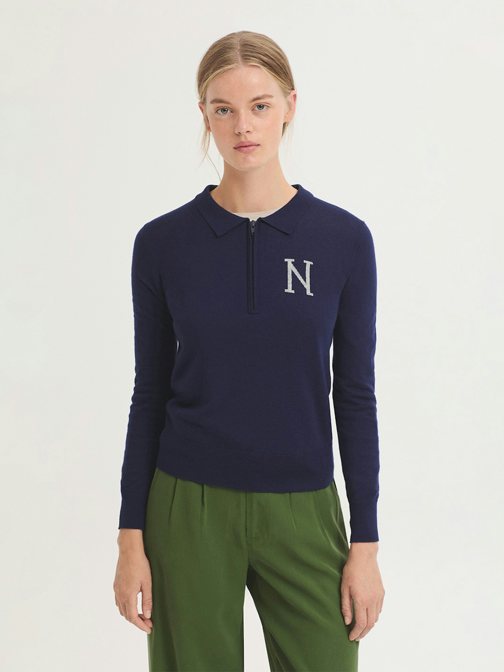 Knit polo collar jumper with “N” intarsia knit