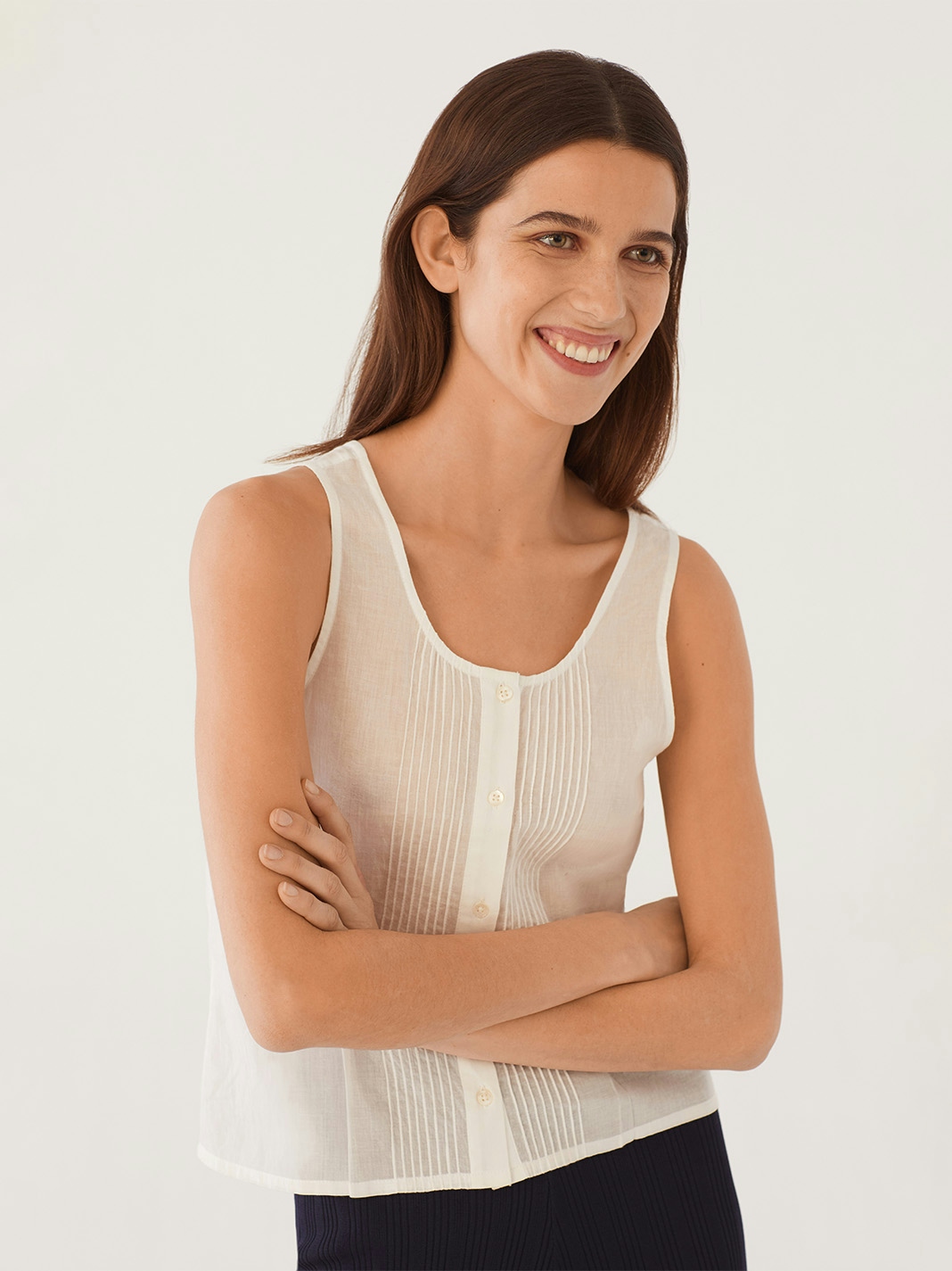 Strappy top with pleated details