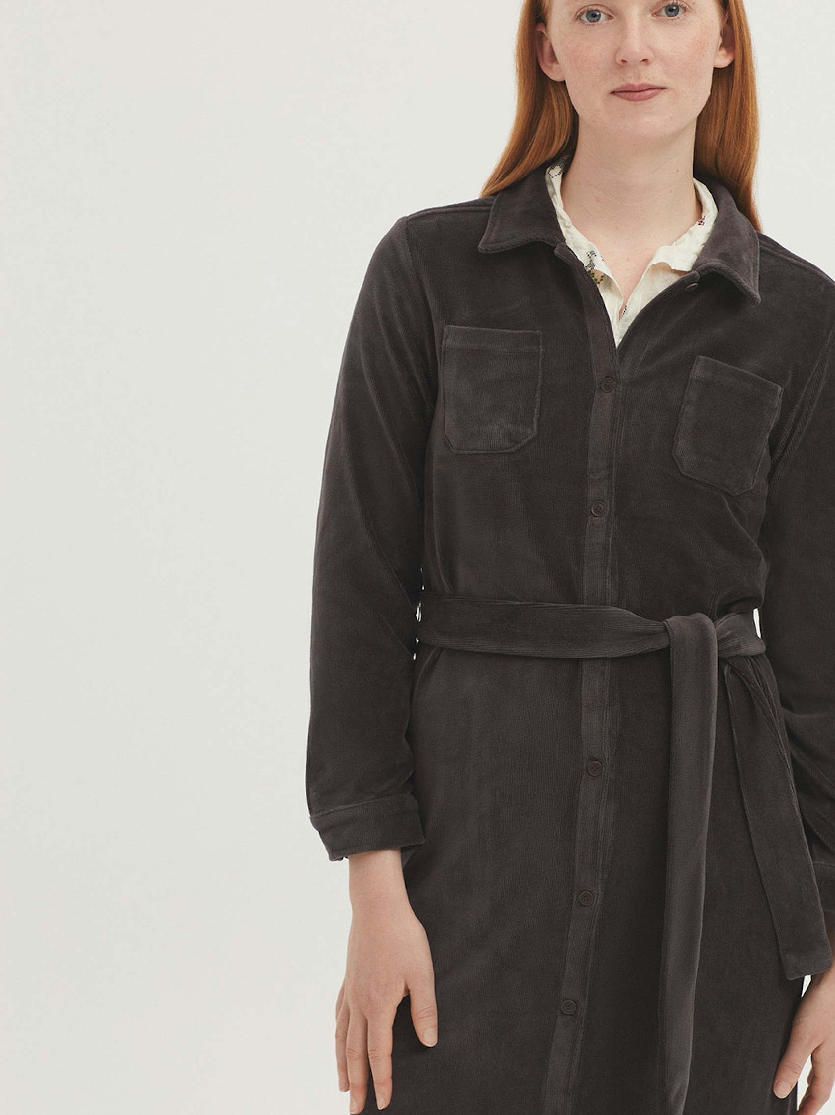 Stretch micro corduroy shirt dress