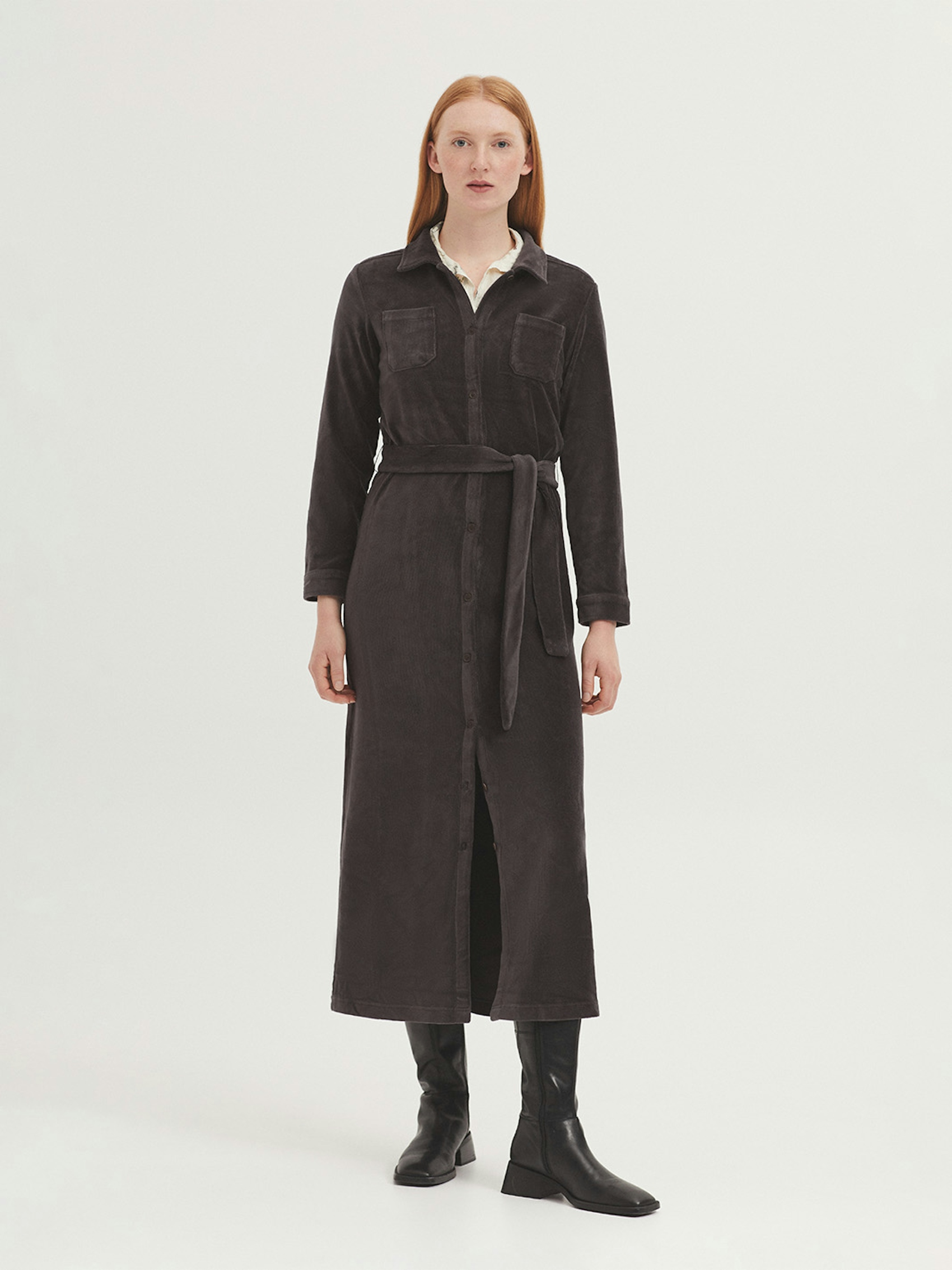Stretch micro corduroy shirt dress
