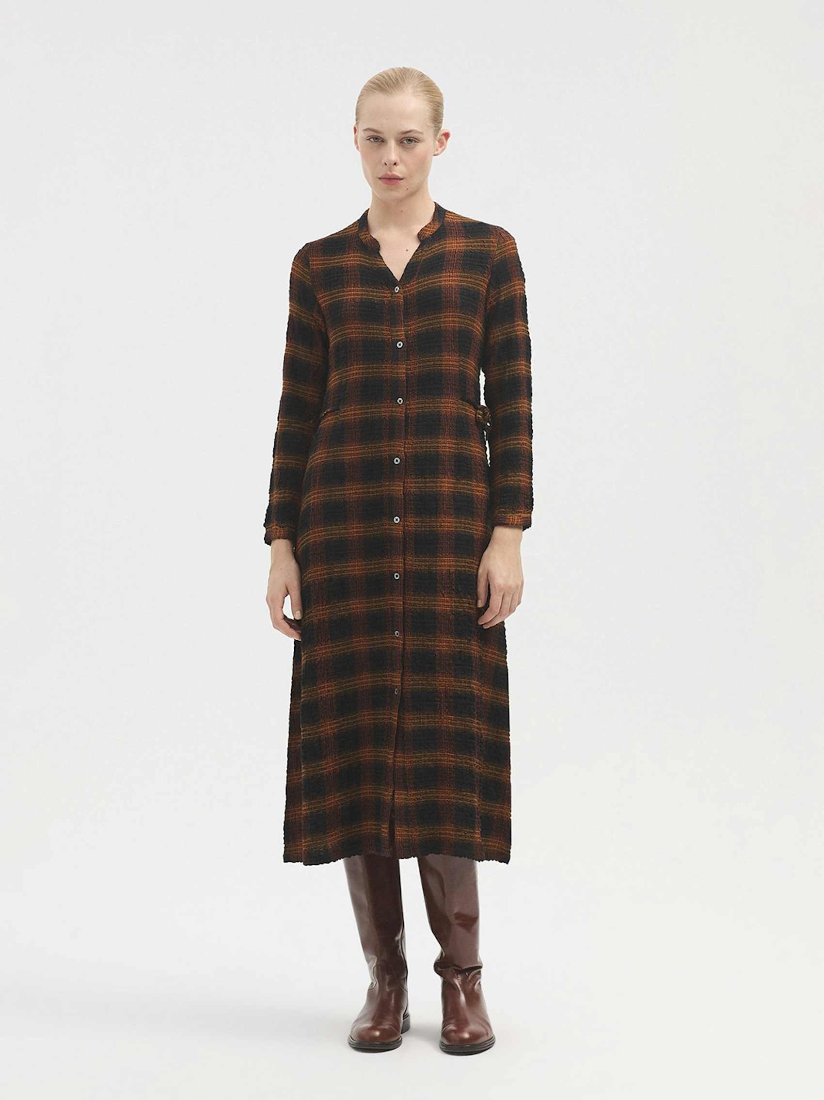 Tie waist checked dress