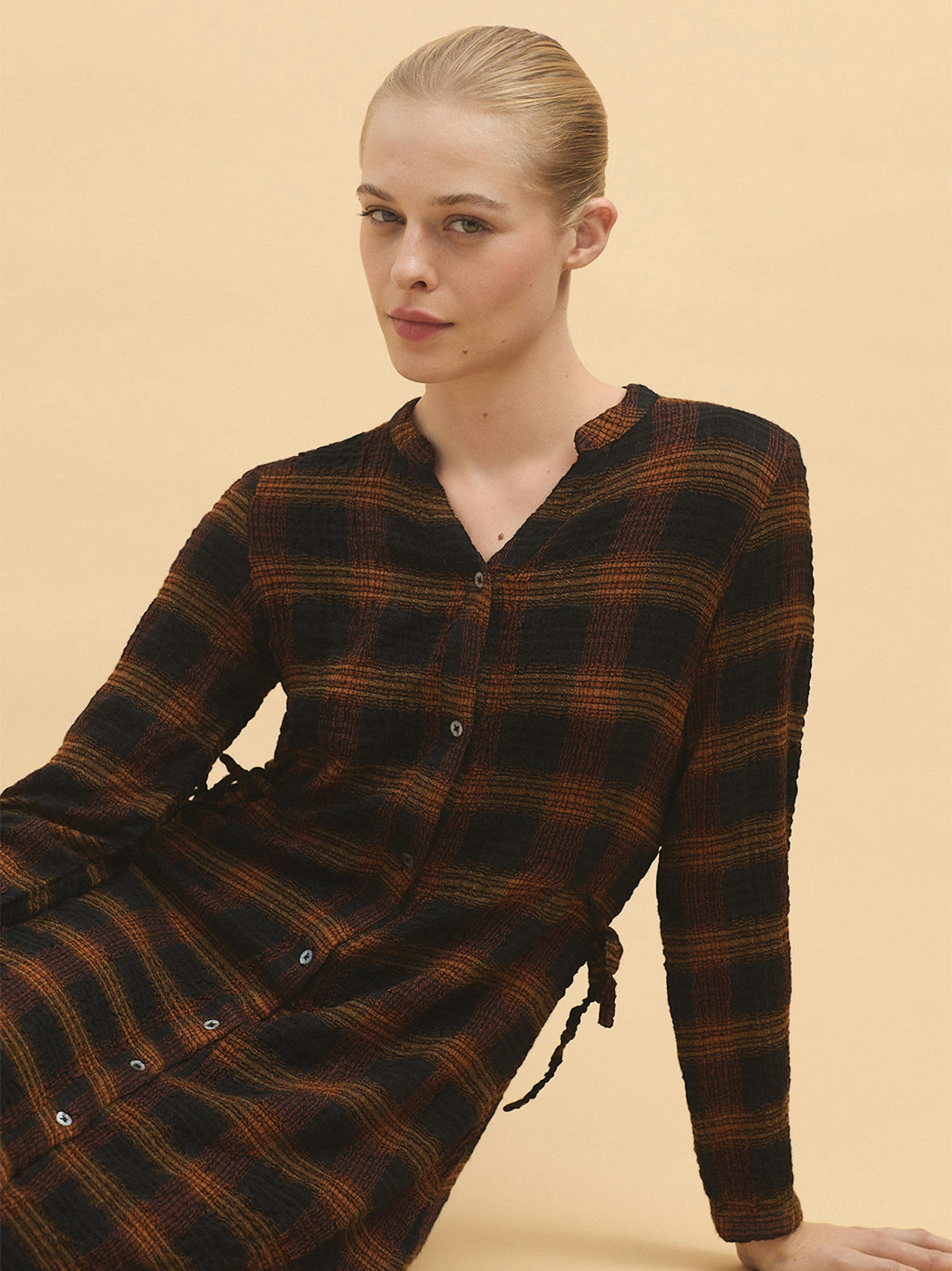 Tie waist checked dress