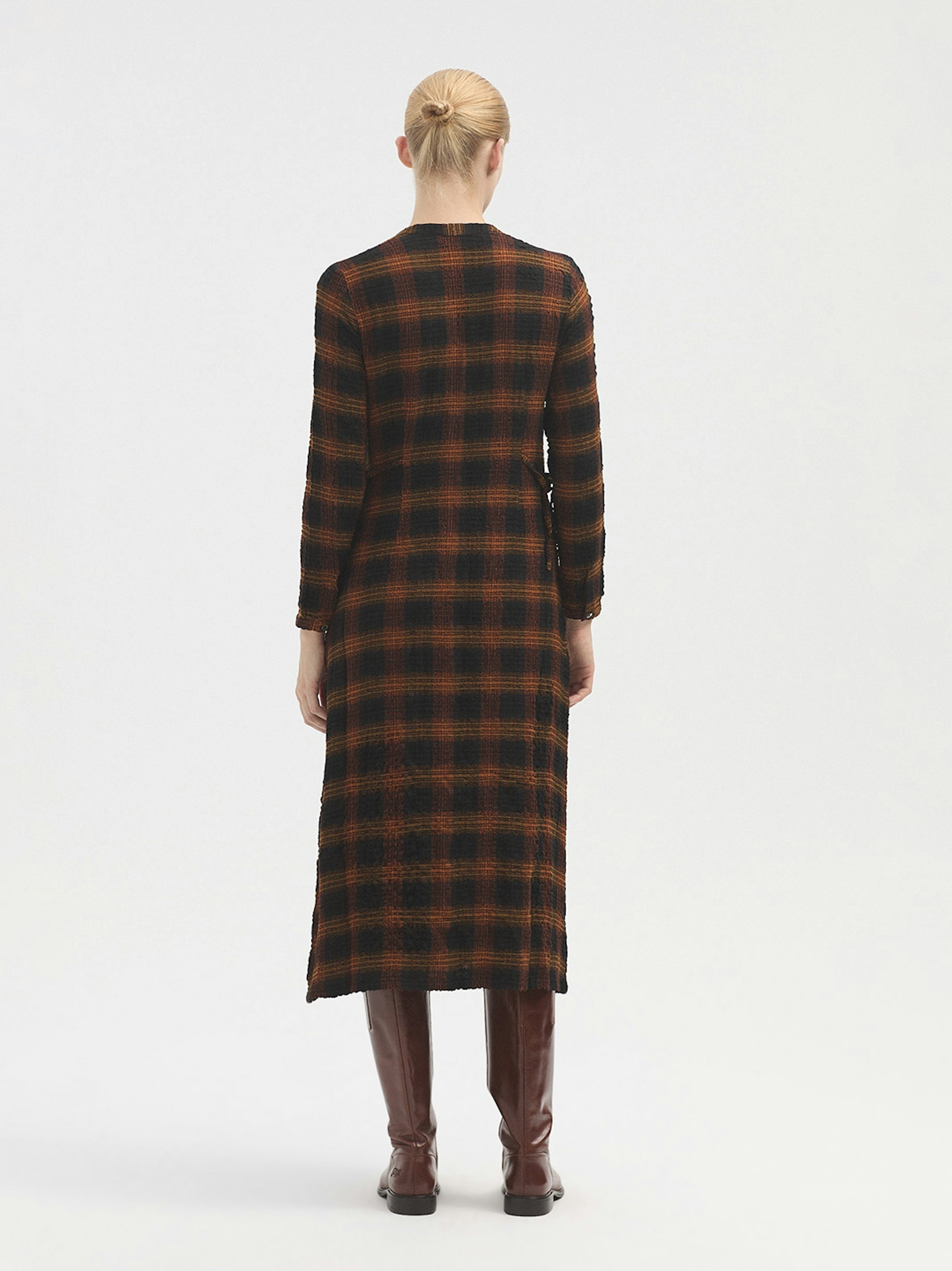 Tie waist checked dress