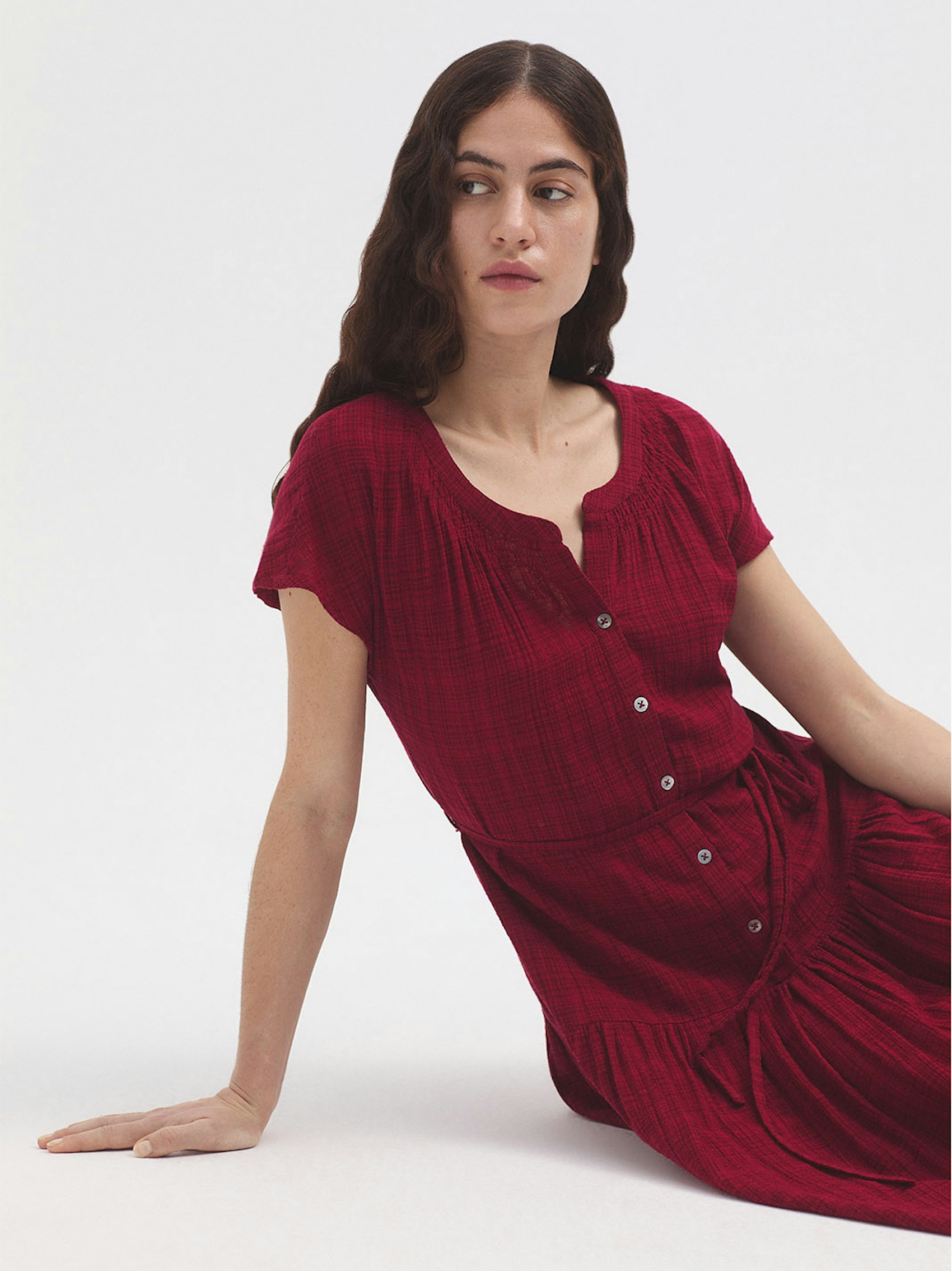 Mesh-knit longline dress