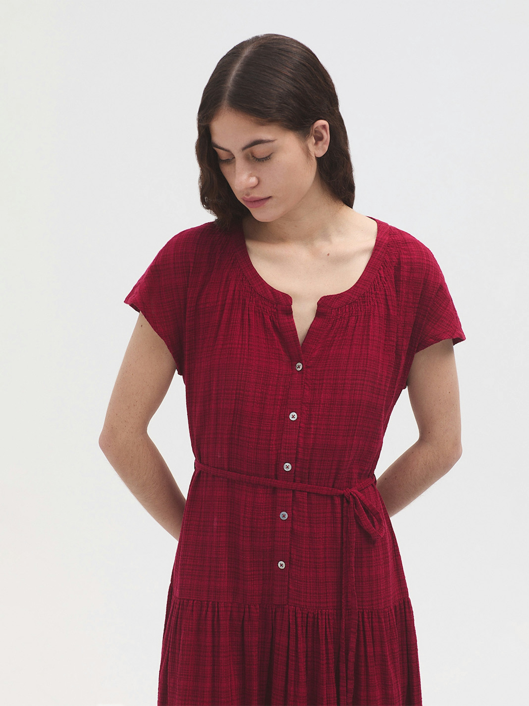 Mesh-knit longline dress