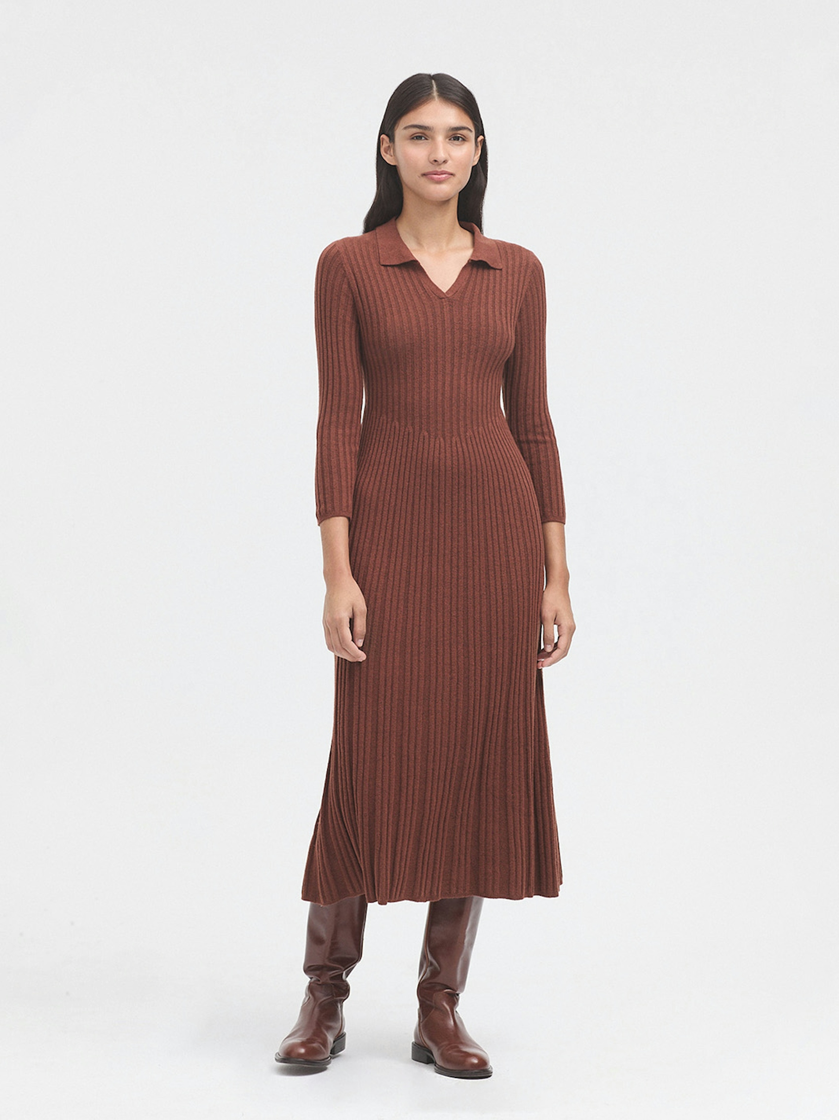 Polo collar pleated dress