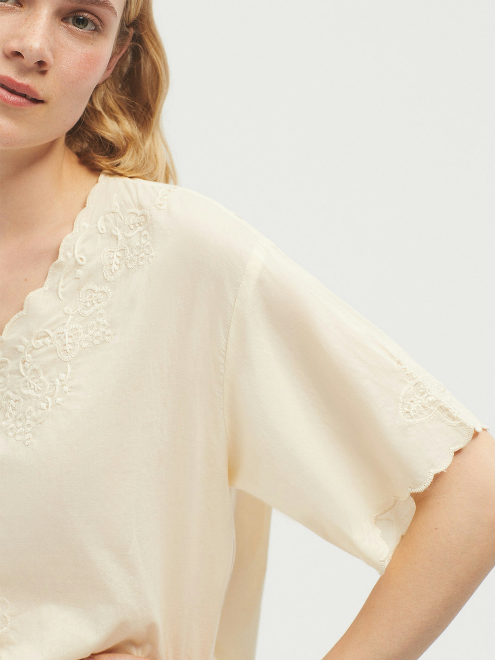 Embroidered voile top