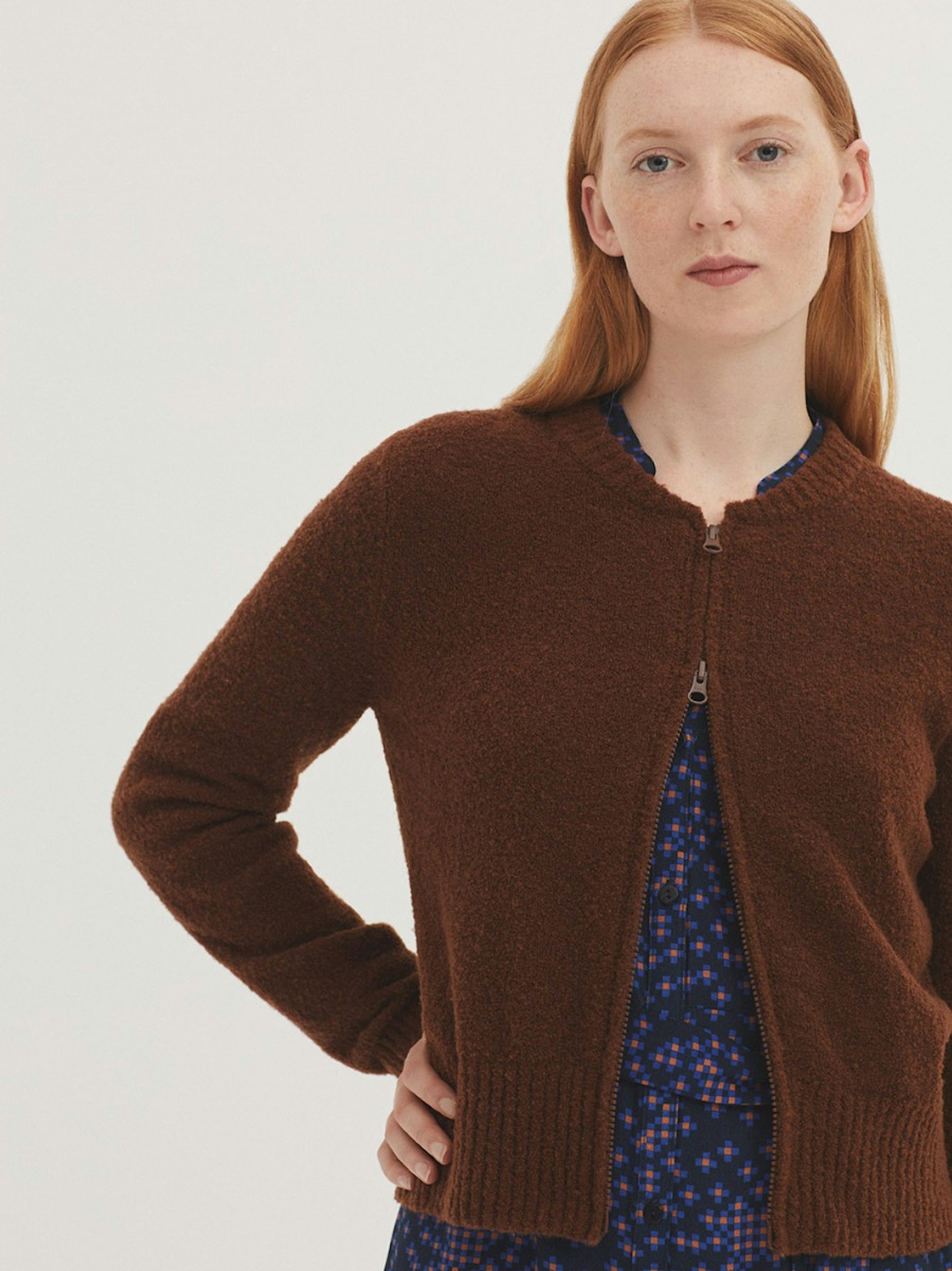 Zipped bouclé wool jacket