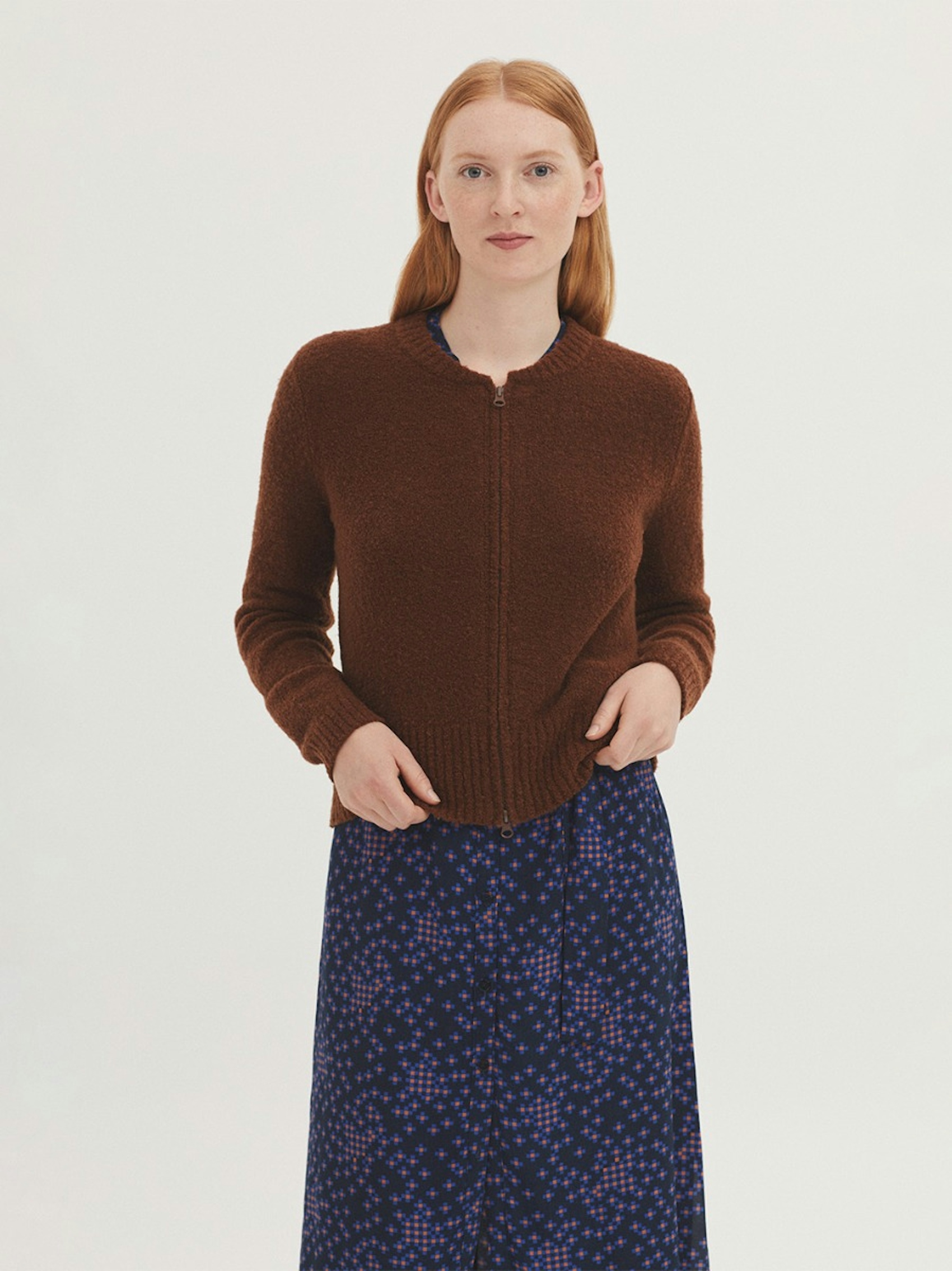 Zipped bouclé wool jacket